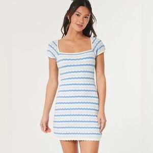 Hollister Blue White Crochet Knit Beach Dress Boho Size Medium